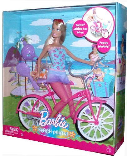 Barbie - R8645 - Beach Party - Barbie mit Fahrrad (sie kann fahren) & Accessories