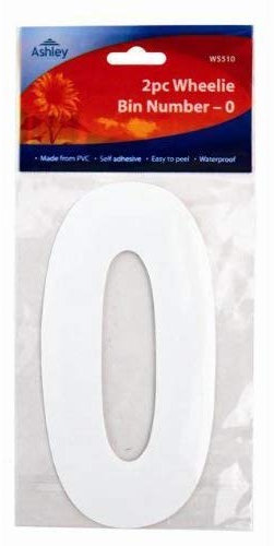 White Self Adhesive Wheelie Bin Numbers 17cm 2/Pk - 0 (WS510) Wheelie Bin/Dust bin/Dustbin Number Stickers