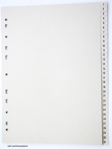 10 Satz Monatsregister DIN A4 Vollformat 1-31, 100g/m² braun Register