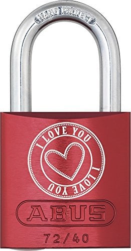 ABUS Aluminium-Vorhangschloss 72/40 LoveLock 5 mit Schriftzug I Love You, rot, 09748