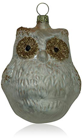 Lauschaer Glas Christbaumschmuck große Eule Eislack Champagner 3 Stück Christbaumschmuck Weihnachtsschmuck mundgeblasen,handdekoriert