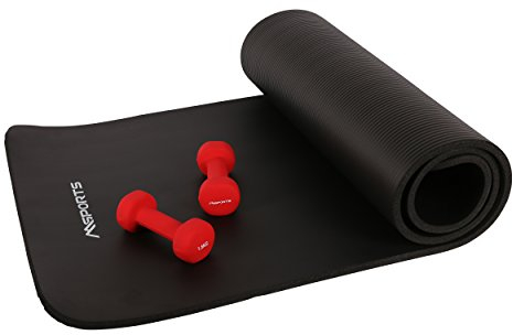 MSPORTS Gymnastik Set - Neoprenhantel 0,5-5 kg (Auswählbar) + Gymnastikmatte 190 x 60 x 1,5 cm Fitness Set (Neoprenhantel 1,5 kg + Gymnastikmatte)