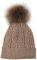 styleBREAKER Damen Feinstrick Bommelmütze mit Zopfmuster, Kunstfell Bommel Mütze, gefütterte Winter Strickmütze 04024100, Farbe:Taupe