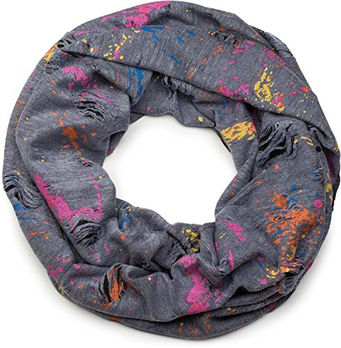styleBREAKER Loop Schal mit Splat Style Farbklecks Muster im Destroyed Used Look, Schlauchschal, Tuch, Unisex 01017050, Farbe:Grau-Blau