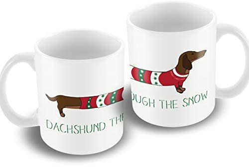 Victorian Printing Co - Dachshund through The snow' Original illustration dog wearing Christmas jumper - Mug, Ceramic, 11fl.oz.