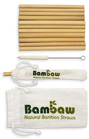 Bambus Strohhalme 13 cm | 12er-Pack | Strohhalme Wiederverwendbar | Cocktail Strohhalme | Biologisch Abbaubarem Stroh | Strohhalme Ohne Plastic | Strohhalm Reinigungsbürste | Bambaw