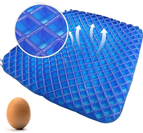 SHD Handels GmbH SHD Orthopädisches Gel Sitzkissen 40x38cm Steissbein Gelsitzkissen, Gelkissen - innovativer Honigwaben Wabenstruktur und rutschfestem Bezug für Auto, Büro- & Rollstuhl blau/grau