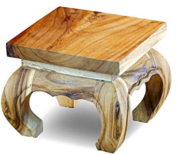 Kinaree Opiumtisch Natur - 25x25cm Holz Opium Beistelltisch aus massiver Akazie geeignet als Nachttisch oder Blumenhocker