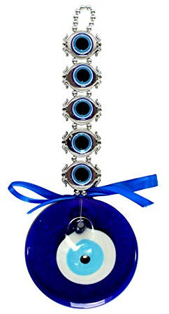 ESPLANADE Suspension de porte de voiture en verre contre le mauvais œil pour la chance et la prospérité (bleu, grand)