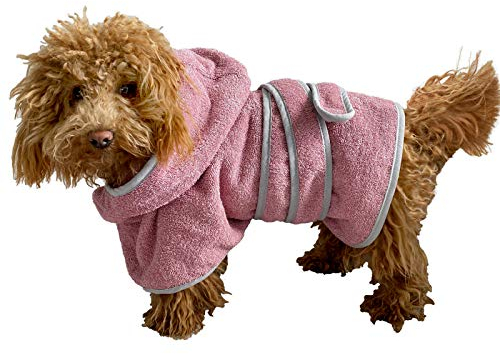 HOMELEVEL Hundebademantel Hundehandtuch - Handtuch für große und kleine Hunde - 100% Baumwolle - Bademantel weich bequem für Hund - mit Kapuze und Gürtel