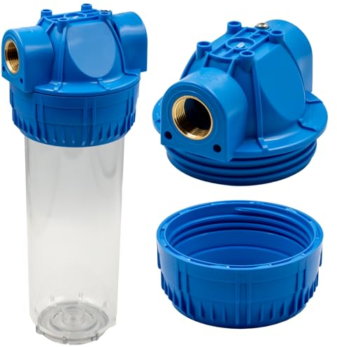 10-Zoll Wasserfilter Hausanschluss 1/2- Hauswasserfilter aus Kunststoff mit Entlüftungssystem - Vorfilter hauswasserwerk Kalkschutz für Haushalt und Industrie, 310 mm Höhe, 130 mm Durchmesser
