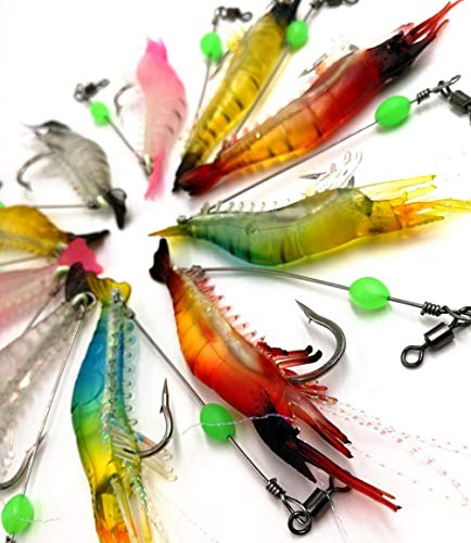ANCLLO 10 Stück Shrimp Bait Set Kunststoff Shrimp Angelköder Weicher leuchtender Angelköder mit scharfen Haken Angelgeräten