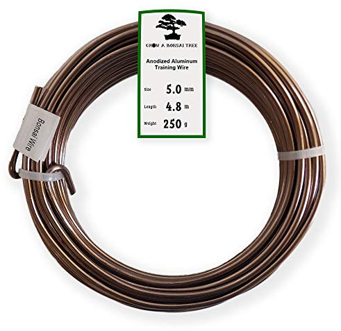 Grow A Bonsai Tree Aluminio anodizado Bonsai Formación Alambre 250G Rollo Individual (5.0mm, marrón)