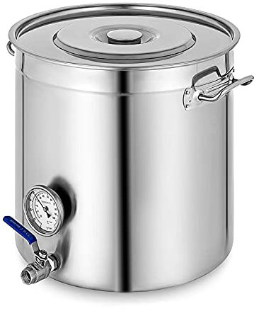 AIZYR Pentola per Birra Fatta in Casa in Acciaio Inossidabile Set Bollitore per Birra con Coperchio, Termometro E Valvola A Sfera per La Preparazione della Birra Cottura E Bollitura,40 * 40cm