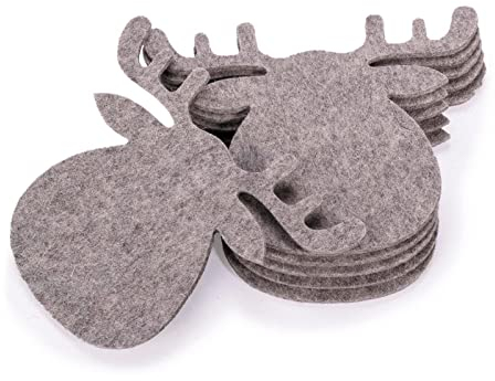 kontor28 - Filz Untersetzer Winter Motiv - 6er Set, Design Untersetzer aus 100% Natur Schurwolle, schmutz -und wasserabweisend, für Getränke, Bar, Tasse, Glas, Motiv Elch hellgrau
