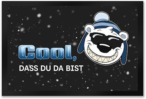 Cool, DASS du da bist Fußmatte XXL in 50x75 cm mit witzigem Eisbären-Motiv Türvorleger lustiger Spruch Weihnachten Türmatte Eisbär Polarbär