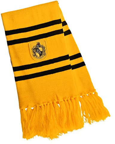 Elbenwald Harry Potter Schal Hufflepuff Hausfarben mit Wappen Patch und Fransen 24 x 170 cm gelb schwarz