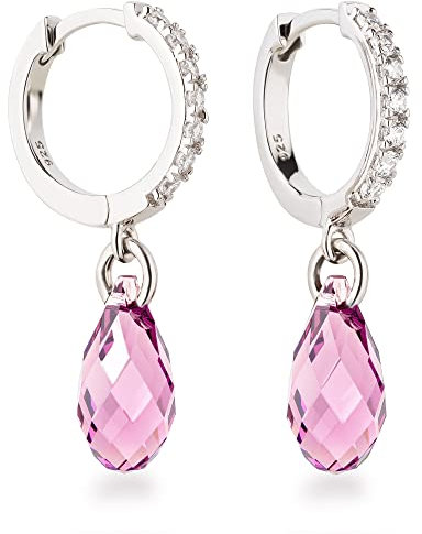 Schöner-SD Ohrhänger Creolen mit Kristall Tropfen 925 Silber Light Rose rosa