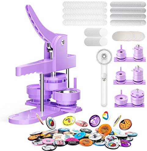 Máquina de prensa de insignias de Button Maker Machine 25 + 32 + 58 mm Kit de prensa de insignias Zimiking con 300 insignias y cortador de papel circular para insignias de plástico