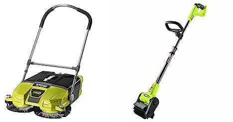RYOBI R18SW3-0 18V ONE+ Cordless Debris Sweeper (Body Only), 18 V, Green & RY18PCB-0 ONE+ Patio Cleaner with Scrubbing Brush (Bare Tool), 18 V