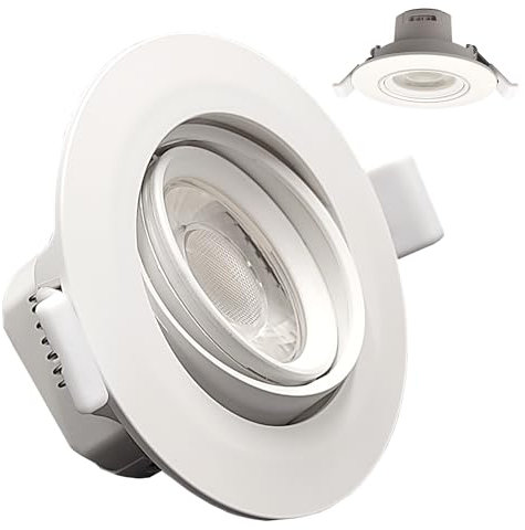 FactorLED Foco Empotrable Circular Techo Orientable, 7W, Ø90x45mm, 700Lm, Basculante, Ojos de Buey, Luz Seleccionable 3000K-4200K-6500K (1, Blanco/Circular IP20)