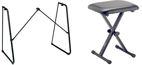 Yamaha L-2C Keyboard Stand, Foldable and Practical Instrument Stand with a Sturdy Design, in Black & Stagg KEB-A10 Adjustable Keyboard Stool Bench