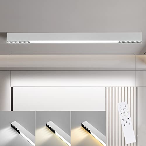 Homefire Deckenlampe LED Deckenleuchte Dimmbar - 25W Wohnzimmer Modern Design Büro Deckenbeleuchtung 80CM Lang Bürolampe Decke mit Fernbedienung Wohnzimmerlampe für Küche Flur Schlafzimmer