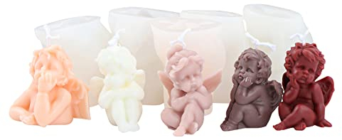 Xidmold 5 Stück 3D Engel Silikonform Mini Engel Kerzenformen Seifenform Kuchen Fondant Silikon Formen Backform Engel Baby Silikonform für Tortendeko, Schokolade, Seife, Sojawachs Kerzen, Handwerk