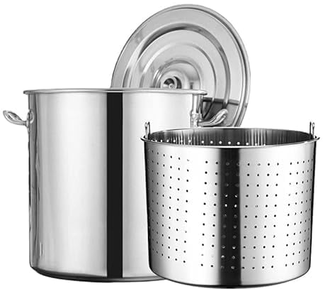 AIZYR 3 Sizes Commercial Large Stockpot with Lid and Strainer Basket/Heavy-Duty Stainless Steel Crawfish Crabs Lobster Seafood Boiling Pot for Outdoor Household,40cm/15.7inch