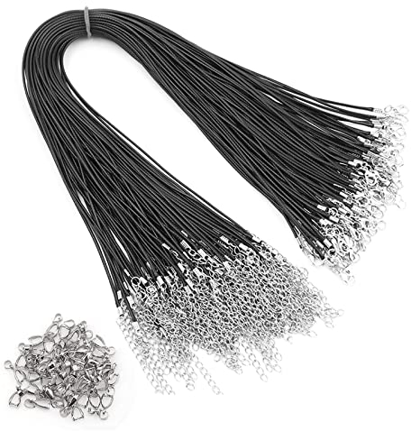 Icelsa 60 Pcs Corde Cire Cordons avec Fermoir et Chaîne Cordon Tour de Cou Bijoux Noir Collier Cordon pour Fabrication de Bijou Collier Pendentif