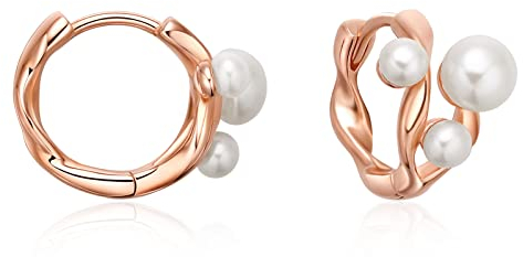 KINGWHYTE Damen Perlenohrringe Silber 925, Mädchen Perlen Creolen Ohrringe Rosegold, Klein Perlencreolen Sterling Silber Ohrringe Ohrstecker, 15mm