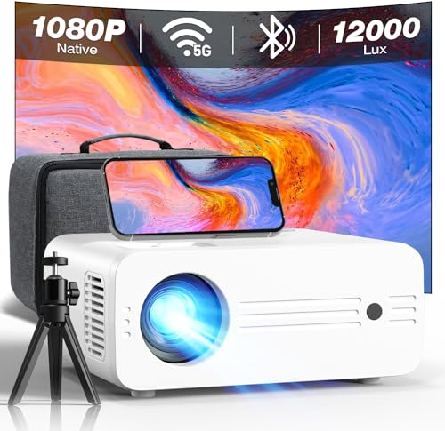 Proyector WiFi Bluetooth 5G con Estuche, Full HD 1080P Nativo 4K Compatible 13000 Lumens, iZEEKER Mini Proyector Portátil Cine en Casa Pantalla de 300'' para iOS/Android/PC/PS5/TV Stick/Xbox