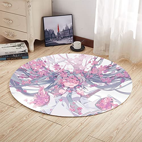 Zhongkaihua Runder Anime-Teppich Miku Merch, rutschfest, rund, für Schlafzimmer, Wohnzimmer, Heimdekoration