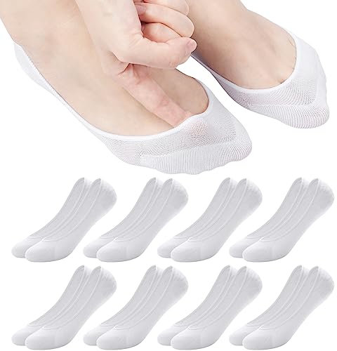 ILovDaisy 8 Paar Füßlinge Ballerina Socken Damen Atmungsaktiv Füsslinge, Unsichtbare Sneaker Socken No Show Rutschfeste Socken mit Siliconpad Kurze Socken Halbsocken Weiß 39-42