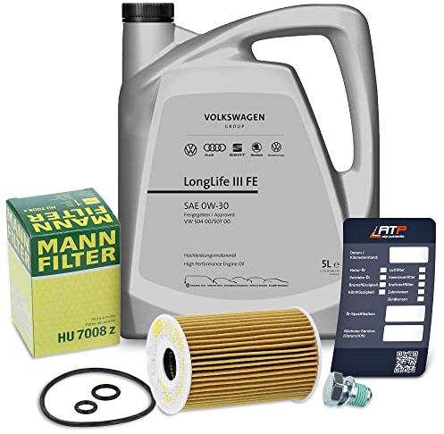 MANN-FILTER Inspektionspaket Filterset 1x Ölfilter, 1x Motoröl 0W-30 LongLife 3 FE 5l, 1x Ölablassschraube mit Dichtring, 1x Ölwechselanhänger,
