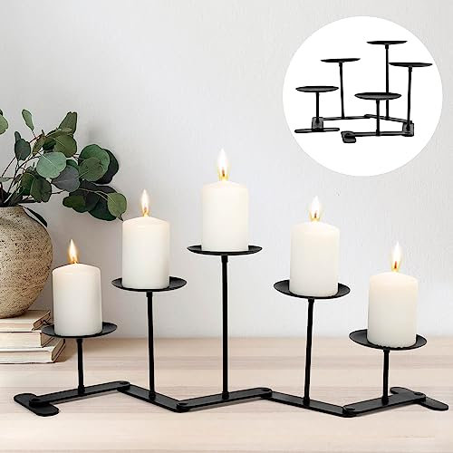 Iron Candelabra 5 Candle Holder: Adjustable Candelabra Centerpiece Decor - Metal Candle Holder Stand with Decor on Desk/Floor Fireplace