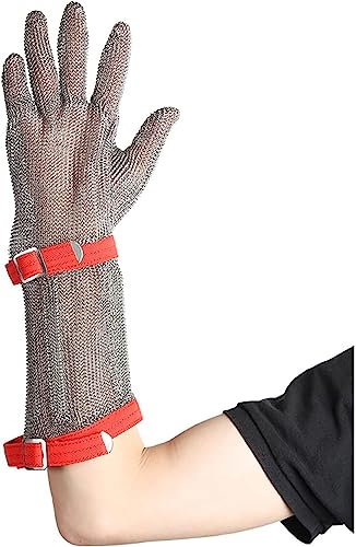 BPILOT Schnittfeste Handschuhe Sicherheitshandschuhe, schnittfeste Handschuhe der Klasse 5, verlängerter Armschutz, Handschuhe aus Edelstahldraht 316,S, Lengthen 19cm