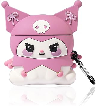 Viwind AirPods 1 2 Hülle Silikon Anime,Funny Cute 3D Cartoon Weiches Airpods 1 2 Gen Schutzhülle und Haut Case Cover mit karabiner,Kabelloses Laden&Stoßfeste-Pink Kuromi