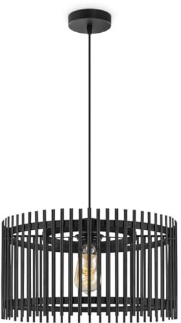 Home Sweet Home Suspension bohème | Noir | Rond | Abat-jour en bambou | Ø40 x 126 cm | Pour ampoules LED E27 | Pour salon ou chambre | Câble de 1 m inclus