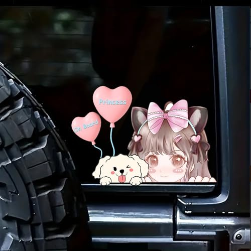 Nouiroy Adesivo double-face a tema anime Princess on Board, per auto, grazioso, autoadesivo, con cagnolino, decalcomania in vinile per auto (principessa rosa)