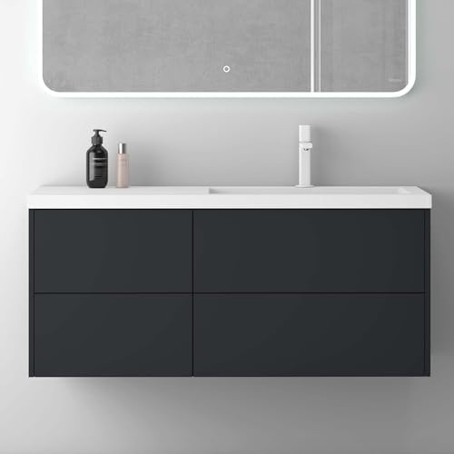 Mai & Mai Badmöbelset Anthrazit matt 120cm Waschbecken mit Unterschrank Waschtisch 4 Soft-Close Schubladen Badezimmer Waschbeckenunterschrank Badezimmermöbel Moment