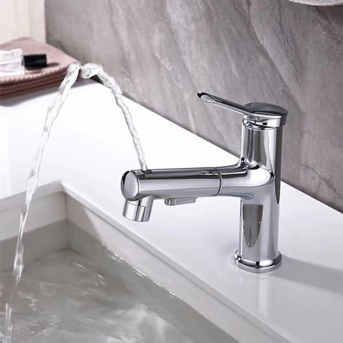 Robinet de lavabo, robinet de salle de bain, lavabo froid et chaud, robinet de lavabo pour salle de bain, mitigeur monocommande, robinet de salle de bain avec douchette extensible chromé