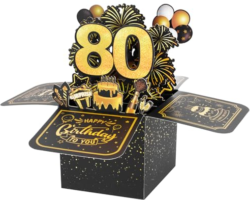 BOFUNX Geburtstag Karte zum 80. Geburtstag Pop up 3D Happy Birthday Grußkarte Geburtstagskarte Kreative Geburtstagsgeschenk für Familie und Freunden