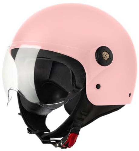 VINZ Duoro Roller Helm Jet Helm Mopedhelm Herren und Damen | in Gr. XS-XXL | Jethelm mit Visier | ECE 22.06 Zertifiziert | Motorradhelm | Erhältlich Rosa