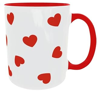 C&P taza corazones blanco brillo con asa e inteior rojo 350 ML (Asa Roja)