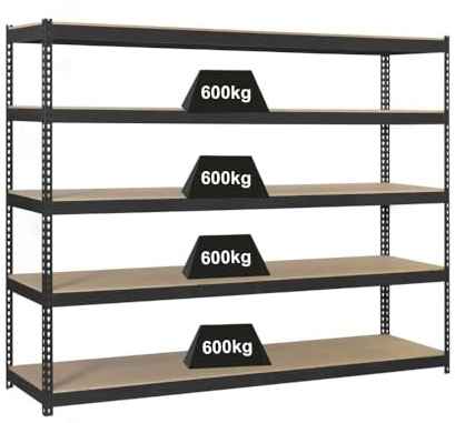 PROREGAL Schwerlastregal Wood Beast Five | HxBxT 200x180x90cm | 5 Ebenen | Fachlast 600kg | Anthrazit | Weitspannregal Werkstattregal Lagerregal Kellerregal Gargenregal
