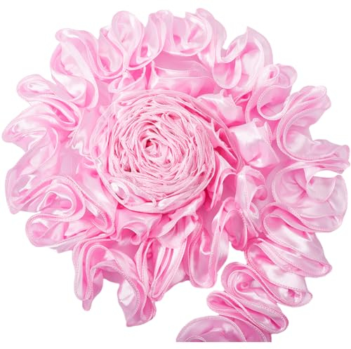 GORGECRAFT 5 Yards Gerafftes Satin-Spitzen-Rüschenband 3D-Plissee-Chiffon-Kantenbesatz Bandstoff Dekorative Applikationsbesatz Zum Basteln Nähen Hochzeitskleid Rock Kopfbedeckung Verzierung Rosa
