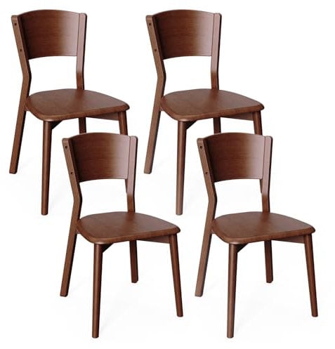MORDEER Sillas de Comedor de Madera Maciza Juego de 4 Sillas de Comedor Modernas de Mitad de Siglo Sillas para Cocina Jardín Sala de Estar Restaurante Balcón Nogal
