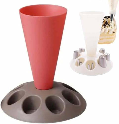Piping Bag and Tips Holder - Pastry Bag Stand with 8 Slots Cake Decorating Tool Icing Bag Holding Stand Cream Bag Holder Baking Accessories (Red)