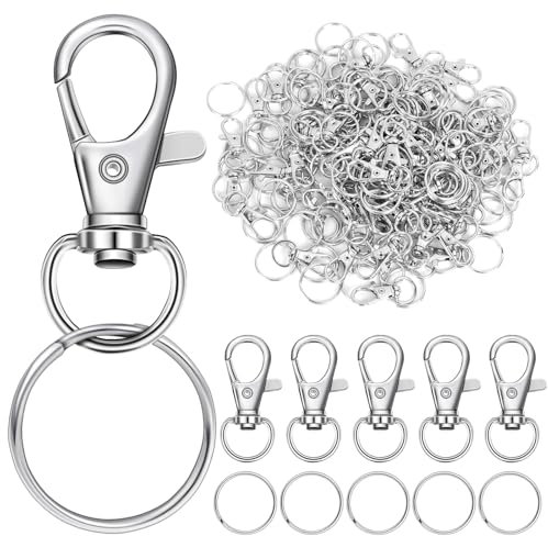 AiQInu 160 Stück Schlüsselanhänger Karabiner, Metall Drehbare Karabinerverschlüsse, 80 Schlüsselring Klein und 80 Karabinerhaken, Schwenk 360° Drehbar, für Makramee Zubehör und DIY Handwerk
